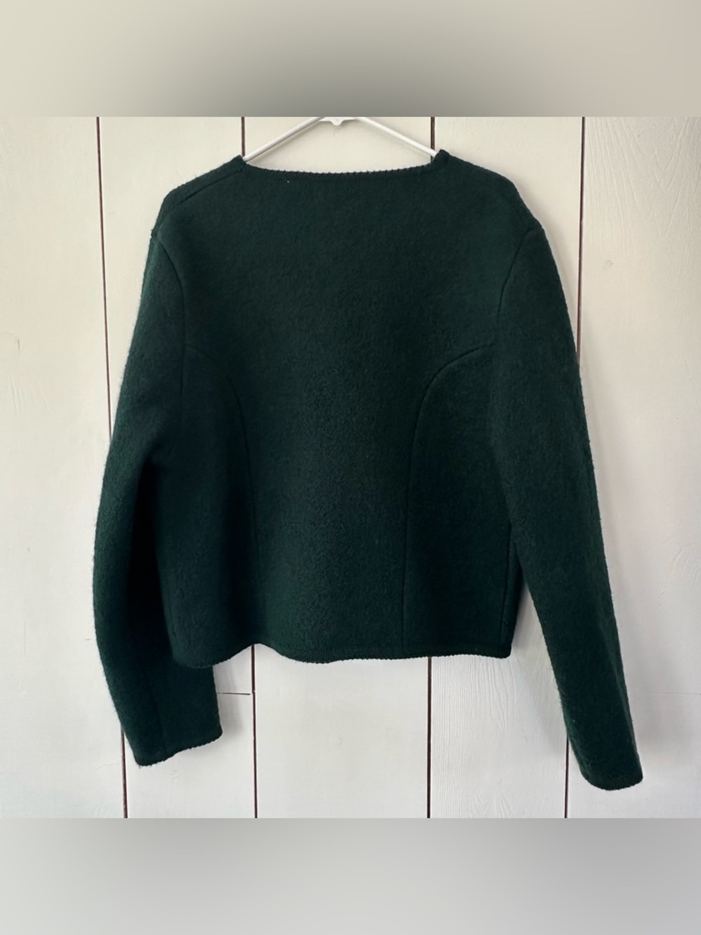 VTG Carroll Reed Boiled Wool Cardigan Sweater Jacket Sz 14 Forest Green - Picture 2 of 8